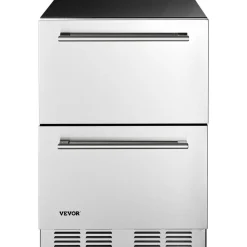 VEVOR 24 Inch Under Counter Drawer Refrigerator, Stainless Steel Dual Drawer Fridge with Temperature Control, Outdoor Refrigerator with Powerful Compressor & LED Display, Fit for Home, Office, etc.