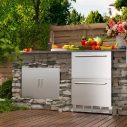 VEVOR 24 Inch Under Counter Drawer Refrigerator, Stainless Steel Dual Drawer Fridge with Temperature Control, Outdoor Refrigerator with Powerful Compressor & LED Display, Fit for Home, Office, etc.