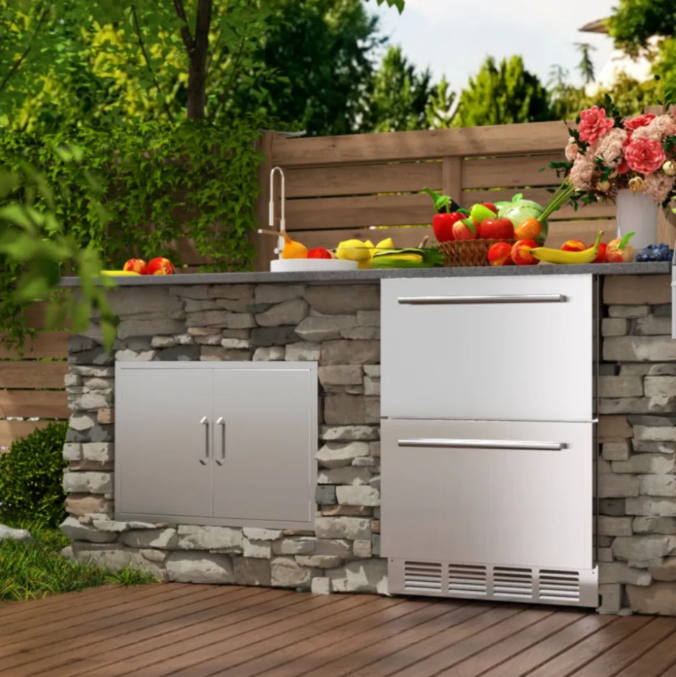 VEVOR 24 Inch Under Counter Drawer Refrigerator, Stainless Steel Dual Drawer Fridge with Temperature Control, Outdoor Refrigerator with Powerful Compressor & LED Display, Fit for Home, Office, etc.