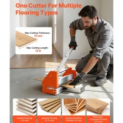 VEVOR 12 inch Vinyl Floor Cutter, 12mm Thick Laminate Flooring Cutter with Upgraded Labor-Saving Aluminum-Alloy Lever, Telescoping Support Plate, Cuts Certain Engineered Wood, LVT, VCT, SPC, LVP, WPC