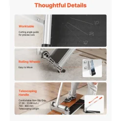 VEVOR 13 inch Vinyl Floor Cutter, 12mm Thick Laminate Flooring Cutter with 15°/30°/45° Adjustable Angle Settings, Flexible Wheels, Telescoping Handle, Certain Engineered Wood, LVT, VCT, SPC, LVP, WPC