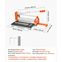 VEVOR 12 inch Vinyl Floor Cutter, 16mm Thick Laminate Flooring Cutter with Upgraded Labor-Saving Aluminum-Alloy Lever, Telescoping Support Plate, Cuts Engineered Wood, LVT, VCT, SPC, LVP, WPC