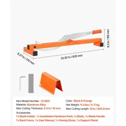 VEVOR 12 inch Vinyl Floor Cutter, 10mm Thick Laminate Flooring Cutter with Cutting Angle Guide, Rubber Handle, Honing Stone, D2 Steel Blade for Cutting Laminate, Vinyl, Home Renovation