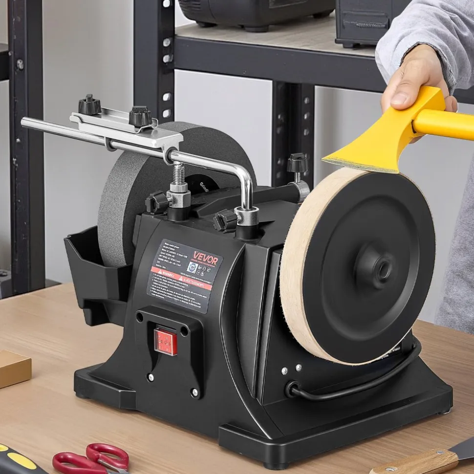 VEVOR 8-Inch Wet Sharpening System, Water-Cooled Knife Grinder Machine with 155 RPM Grinding Speed, Vertical/Horizontal Two-Direction Wet Stone Grinder, Wet Bench Grinder for Knife, Chisel, Knife, Axe