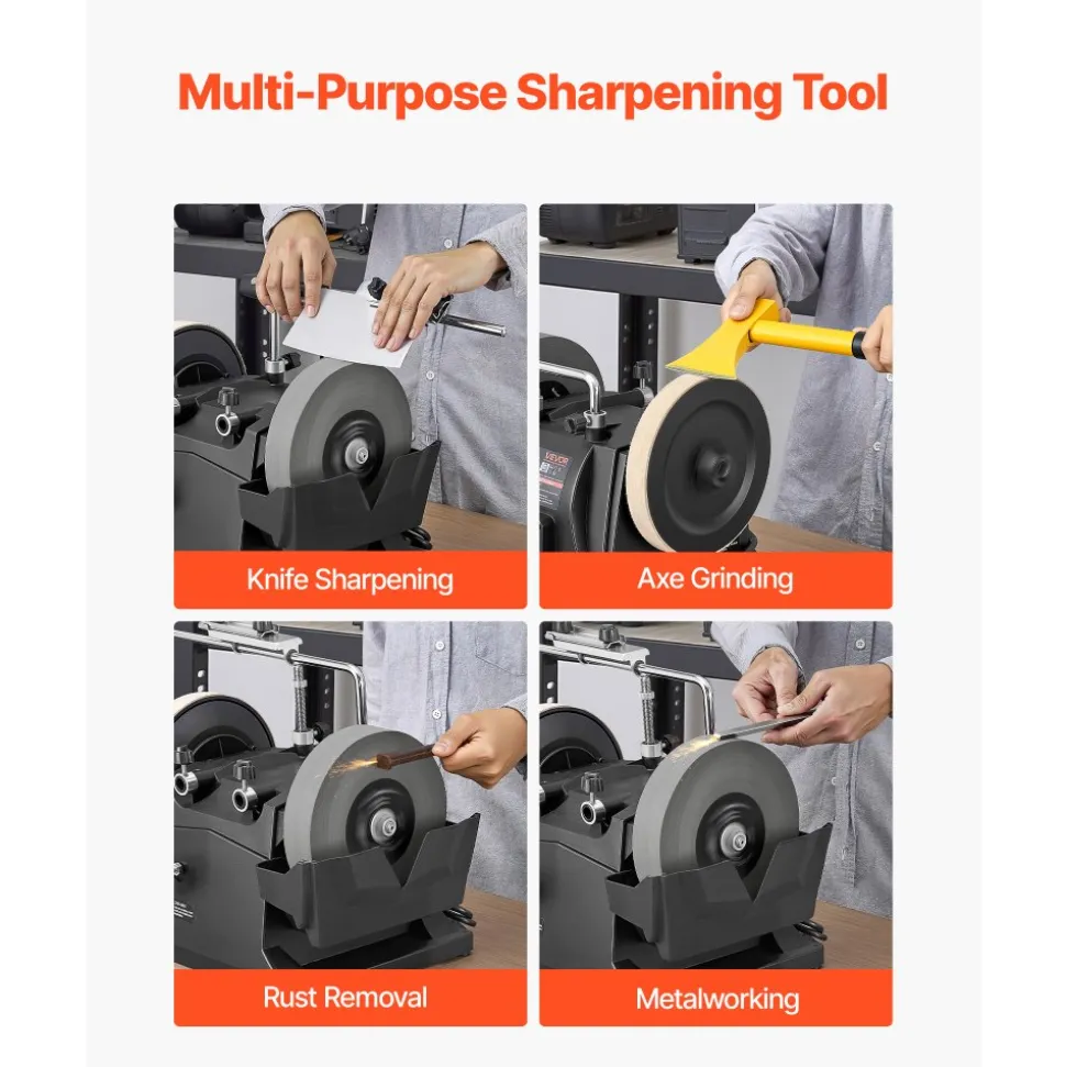 VEVOR 8-Inch Wet Sharpening System, Water-Cooled Knife Grinder Machine with 155 RPM Grinding Speed, Vertical/Horizontal Two-Direction Wet Stone Grinder, Wet Bench Grinder for Knife, Chisel, Knife, Axe