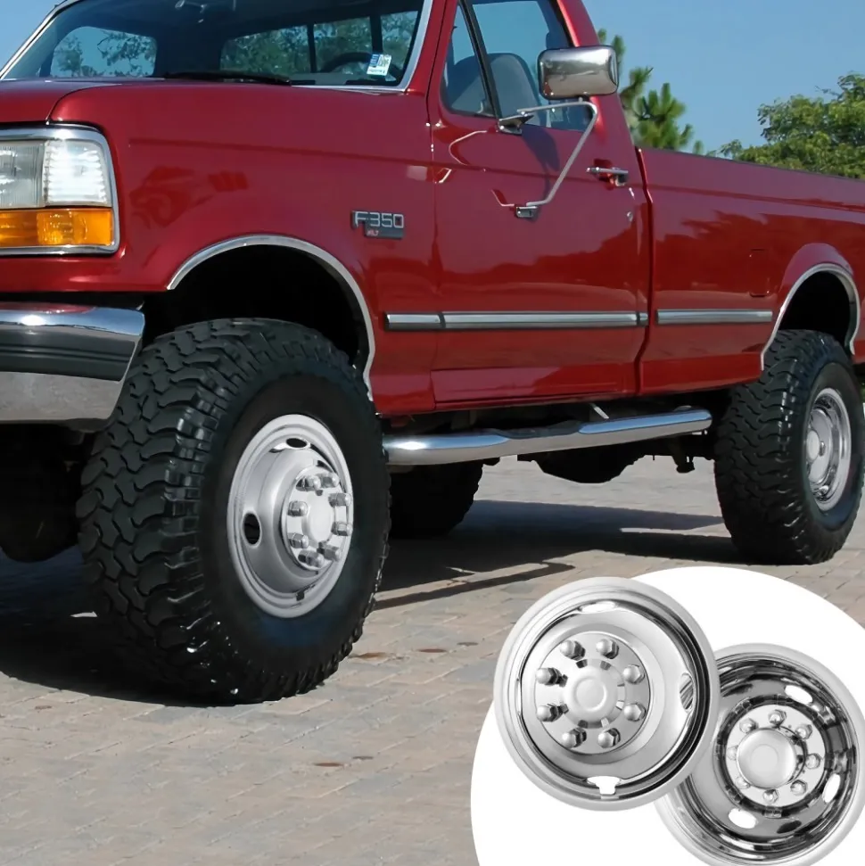 VEVOR 16-inch Wheel Simulators, 304 Stainless Steel Wheel Simulator Kit with Mirror Polished Finish, 2 Front and 2 Rear Wheel Covers Fit for Ford F350 (1974-1998), 4 pcs