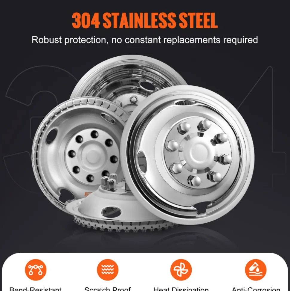 VEVOR 16-inch Wheel Simulators, 304 Stainless Steel Wheel Simulator Kit with Mirror Polished Finish, 2 Front and 2 Rear Wheel Covers Fit for Ford F350 (1974-1998), 4 pcs