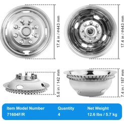 VEVOR 16-inch Wheel Simulators, 304 Stainless Steel Wheel Simulator Kit with Mirror Polished Finish, 2 Front and 2 Rear Wheel Covers Fit for Ford F350 (1974-1998), 4 pcs