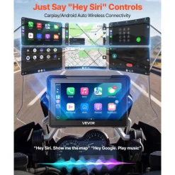 VEVOR 7 Inch Wireless Motorcycle Carplay with Apple Carplay & Android Auto, HD Touchscreen GPS Navigation System with Voice Control, Dual Bluetooth, Siri & Google Assistant, IP67 - Fit All Motorcycles