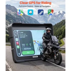 VEVOR 7 Inch Wireless Motorcycle Carplay with Apple Carplay & Android Auto, HD Touchscreen GPS Navigation System with Voice Control, Dual Bluetooth, Siri & Google Assistant, IP67 - Fit All Motorcycles