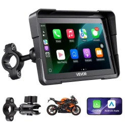 VEVOR 7 Inch Wireless Motorcycle Carplay with Apple Carplay & Android Auto, HD Touchscreen GPS Navigation System with Voice Control, Dual Bluetooth, Siri & Google Assistant, IP67 - Fit All Motorcycles