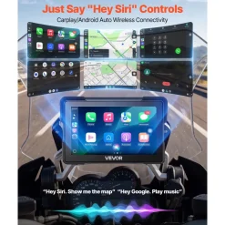 VEVOR 7 Inch Wireless Motorcycle Carplay with Apple Carplay & Android Auto, HD Touchscreen GPS Navigation System with Dual Bluetooth, Siri/Google Voice Assistant, IP67, Compatible with BMW Motorcycles
