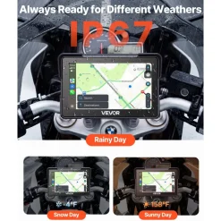 VEVOR 7 Inch Wireless Motorcycle Carplay with Apple Carplay & Android Auto, HD Touchscreen GPS Navigation System with Dual Bluetooth, Siri/Google Voice Assistant, IP67, Compatible with BMW Motorcycles