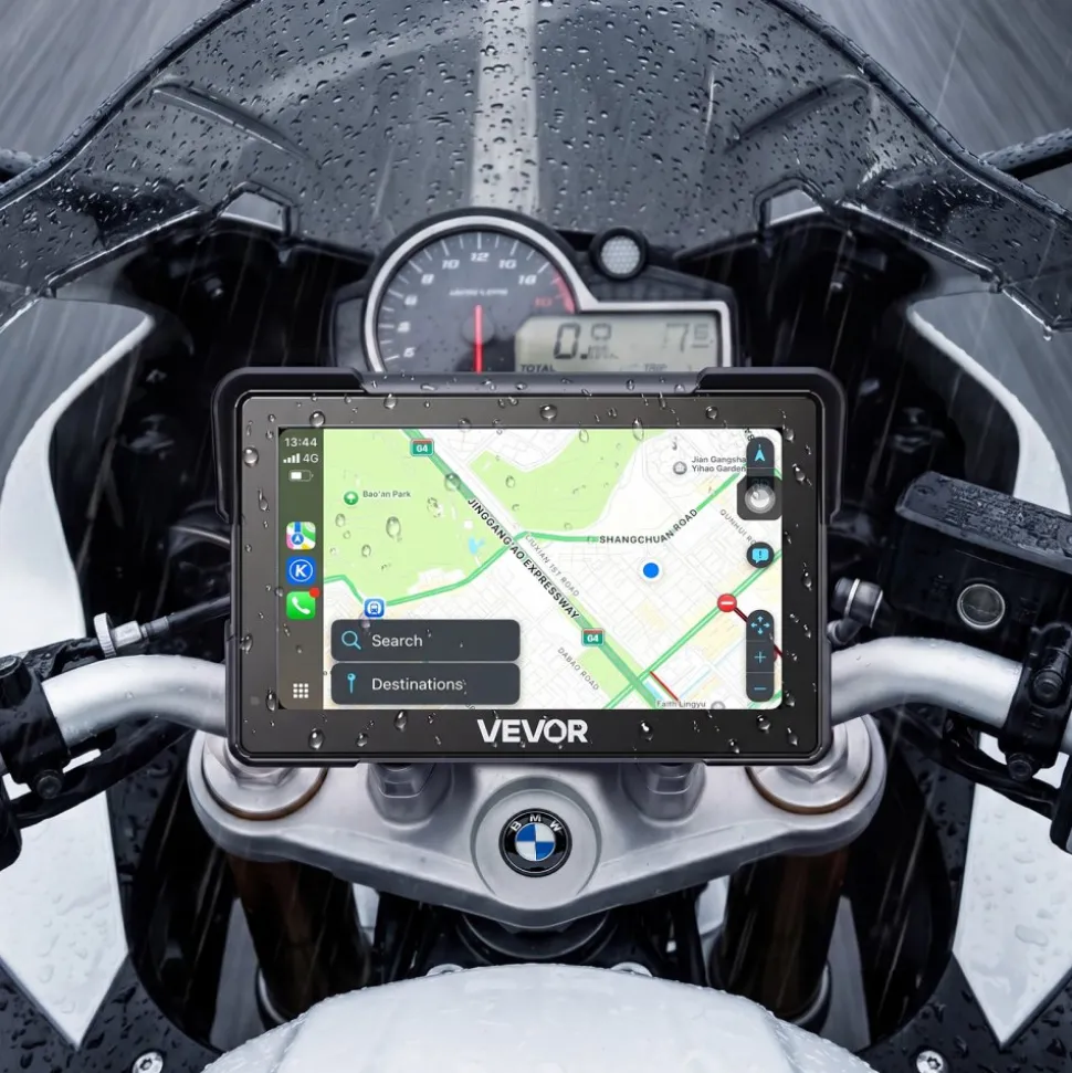 VEVOR 7 Inch Wireless Motorcycle Carplay with Apple Carplay & Android Auto, HD Touchscreen GPS Navigation System with Dual Bluetooth, Siri/Google Voice Assistant, IP67, Compatible with BMW Motorcycles