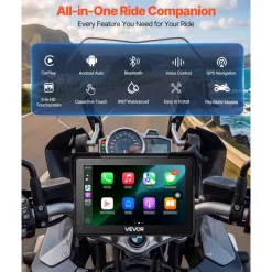 VEVOR 7 Inch Wireless Motorcycle Carplay with Apple Carplay & Android Auto, HD Touchscreen GPS Navigation System with Dual Bluetooth, Siri/Google Voice Assistant, IP67, Compatible with BMW Motorcycles