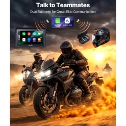 VEVOR 7 Inch Wireless Motorcycle Carplay with Apple Carplay & Android Auto, HD Touchscreen GPS Navigation System with Dual Cameras & Bluetooth, TPMS, Voice Control, 64GB Card - Fits All Motorcycles