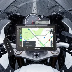 VEVOR 7 Inch Wireless Motorcycle Carplay with Apple Carplay & Android Auto, HD Touchscreen GPS Navigation System with Dual Cameras & Bluetooth, TPMS, Voice Control, 64GB Card - Fits All Motorcycles