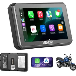 VEVOR 5 Inch Wireless Motorcycle Carplay with Apple Carplay & Android Auto, HD Touchscreen GPS Navigation System with Dual Bluetooth, Siri/Google Voice Assistant, IP67, Compatible with BMW Motorcycles