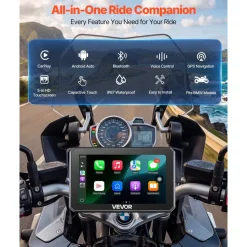 VEVOR 5 Inch Wireless Motorcycle Carplay with Apple Carplay & Android Auto, HD Touchscreen GPS Navigation System with Dual Bluetooth, Siri/Google Voice Assistant, IP67, Compatible with BMW Motorcycles