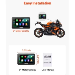 VEVOR 5 Inch Wireless Motorcycle Carplay with Apple Carplay & Android Auto, HD Touchscreen GPS Navigation System with Dual Bluetooth, Siri/Google Voice Assistant, IP67, Compatible with BMW Motorcycles