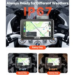 VEVOR 5 Inch Wireless Motorcycle Carplay with Apple Carplay & Android Auto, HD Touchscreen GPS Navigation System with Dual Bluetooth, Siri/Google Voice Assistant, IP67, Compatible with BMW Motorcycles