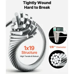 VEVOR 1/8 Inch Wire Rope, 500 ft Length, 316 Stainless Steel Wire Cable with Cutter, 1760 lbs Breaking Strength, 1 x 19 Strands Construction, Steel Cable for Deck Railing System, Garden Trellis