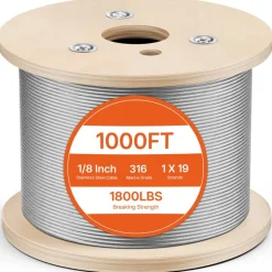 VEVOR 1/8 Inch Wire Rope, 1000 ft Length, 316 Stainless Steel Wire Cable with Cutter, 1760 lbs Breaking Strength, 1 x 19 Strands Construction, Steel Cable for Deck Railing System, Garden Trellis