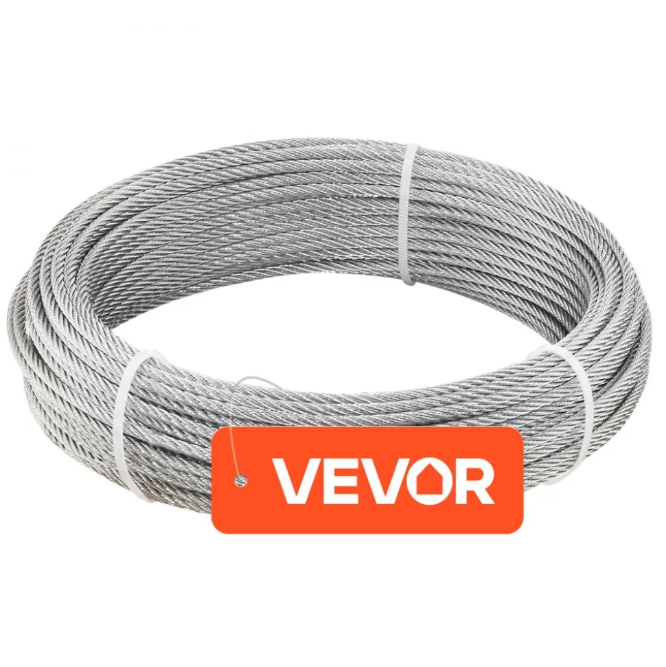 VEVOR 3/32 Inch Wire Rope Kit, 165 ft Length, 304 Stainless Steel Wire Cable, 450 lbs Breaking Strength, 7 x 7 Strands Construction, Steel Cable for Deck Railing System, Garden Trellis, String Lights