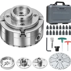 VEVOR 4 Inch Wood Lathe Chuck, 4-Jaw, Bevel-Gear Self-Centering Wood Turning Chuck Set with 1