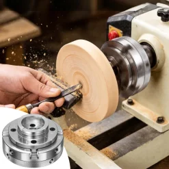 VEVOR 4 Inch Wood Lathe Chuck, 4-Jaw, Self-Centering Wood Turning Chuck Set with 1" x 8TPI Thread & Adapter, Nickel-Plated, High-Hardness Steel, Inside Clamping & Outside Support, for Woodworking