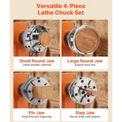 VEVOR 4 Inch Wood Lathe Chuck, 4-Jaw, Self-Centering Wood Turning Chuck Set with 1