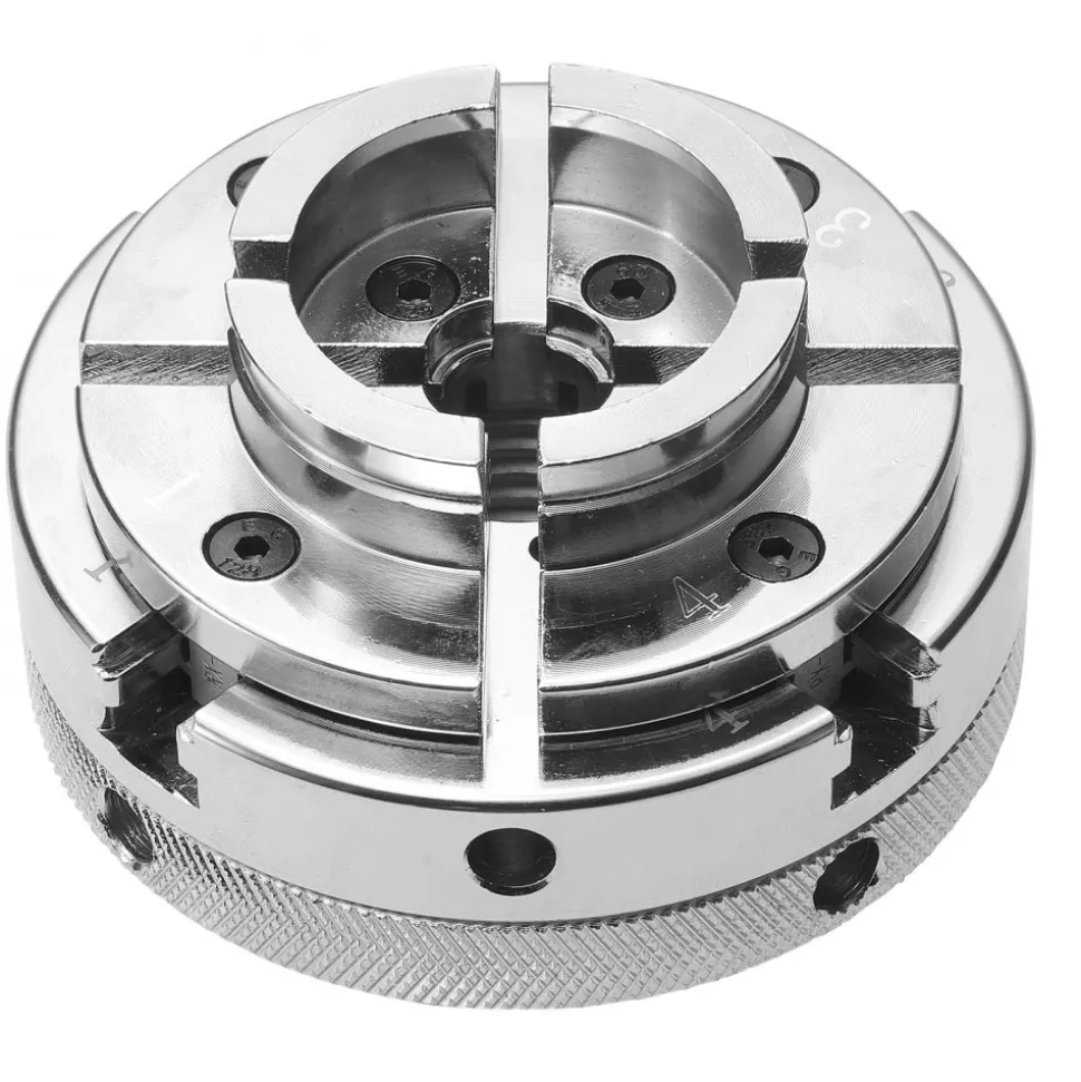 VEVOR 4 Inch Wood Lathe Chuck, 4-Jaw, Self-Centering Wood Turning Chuck Set with 1" x 8TPI Thread & Adapter, 4 PCS Round/Step/Pin Jaws, Case, Nickel-Plated, High-Hardness Steel, for Woodworking Lathe