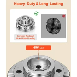 VEVOR 4 Inch Wood Lathe Chuck, 4-Jaw, Self-Centering Wood Turning Chuck Set with 1