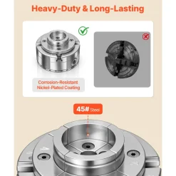 VEVOR 4 Inch Wood Lathe Chuck, 4-Jaw, Bevel-Gear Self-Centering Wood Turning Chuck Set with 1
