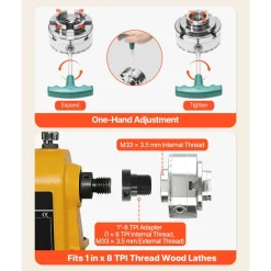 VEVOR 4 Inch Wood Lathe Chuck, 4-Jaw, Bevel-Gear Self-Centering Wood Turning Chuck Set with 1