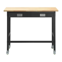 VEVOR 48-inch Workbench, 1500 lbs Load Capacity, Garage Workbench with Drawer Storage & Wheels, Workshop Bench on Wheels, Heavy Duty Oak Wood Top Work Table for Garage, Workshop, Office, and Home