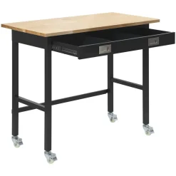 VEVOR 48-inch Workbench, 1500 lbs Load Capacity, Garage Workbench with Drawer Storage & Wheels, Workshop Bench on Wheels, Heavy Duty Oak Wood Top Work Table for Garage, Workshop, Office, and Home