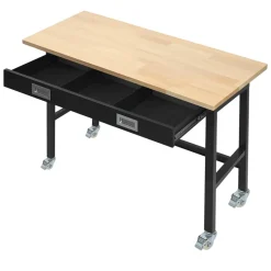 VEVOR 48-inch Workbench, 1500 lbs Load Capacity, Garage Workbench with Drawer Storage & Wheels, Workshop Bench on Wheels, Heavy Duty Oak Wood Top Work Table for Garage, Workshop, Office, and Home