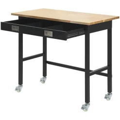 VEVOR 48-inch Workbench, 1500 lbs Load Capacity, Garage Workbench with Drawer Storage & Wheels, Workshop Bench on Wheels, Heavy Duty Oak Wood Top Work Table for Garage, Workshop, Office, and Home