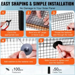VEVOR 6 inch x 100ft Solar Panel Bird Guard, Critter Guard Roll Kit with 100pcs Aluminum Alloy Fasteners, Solar Panel Guard with Rust-proof PVC Coating, 1/2 inch Wire Roll Mesh