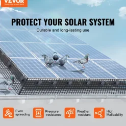VEVOR 8 inch x 100ft Solar Panel Bird Guard, Critter Guard Roll Kit with 100pcs Aluminum Alloy Fasteners, Solar Panel Guard with Rust-proof PVC Coating, 1/2 inch Wire Roll Mesh