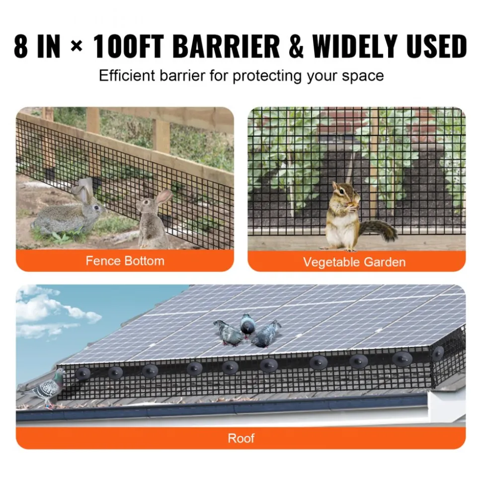 VEVOR 8 inch x 100ft Solar Panel Bird Guard, Critter Guard Roll Kit with 70pcs Aluminum Alloy Fasteners, Solar Panel Guard with Rust-proof PVC Coating, 1/2 inch Wire Roll Mesh