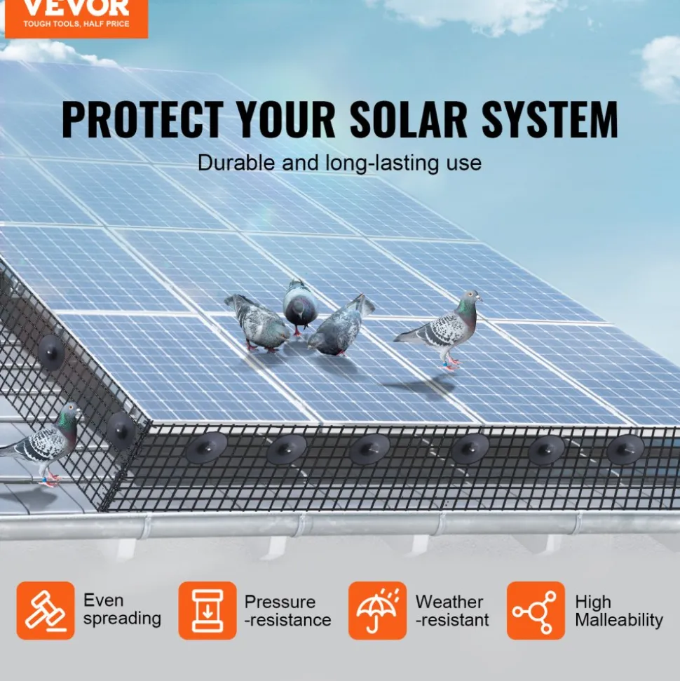 VEVOR 8 inch x 100ft Solar Panel Bird Guard, Critter Guard Roll Kit with 70pcs Aluminum Alloy Fasteners, Solar Panel Guard with Rust-proof PVC Coating, 1/2 inch Wire Roll Mesh