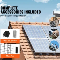 VEVOR 8 inch x 100ft Solar Panel Bird Guard, Critter Guard Roll Kit with 70pcs Aluminum Alloy Fasteners, Solar Panel Guard with Rust-proof PVC Coating, 1/2 inch Wire Roll Mesh