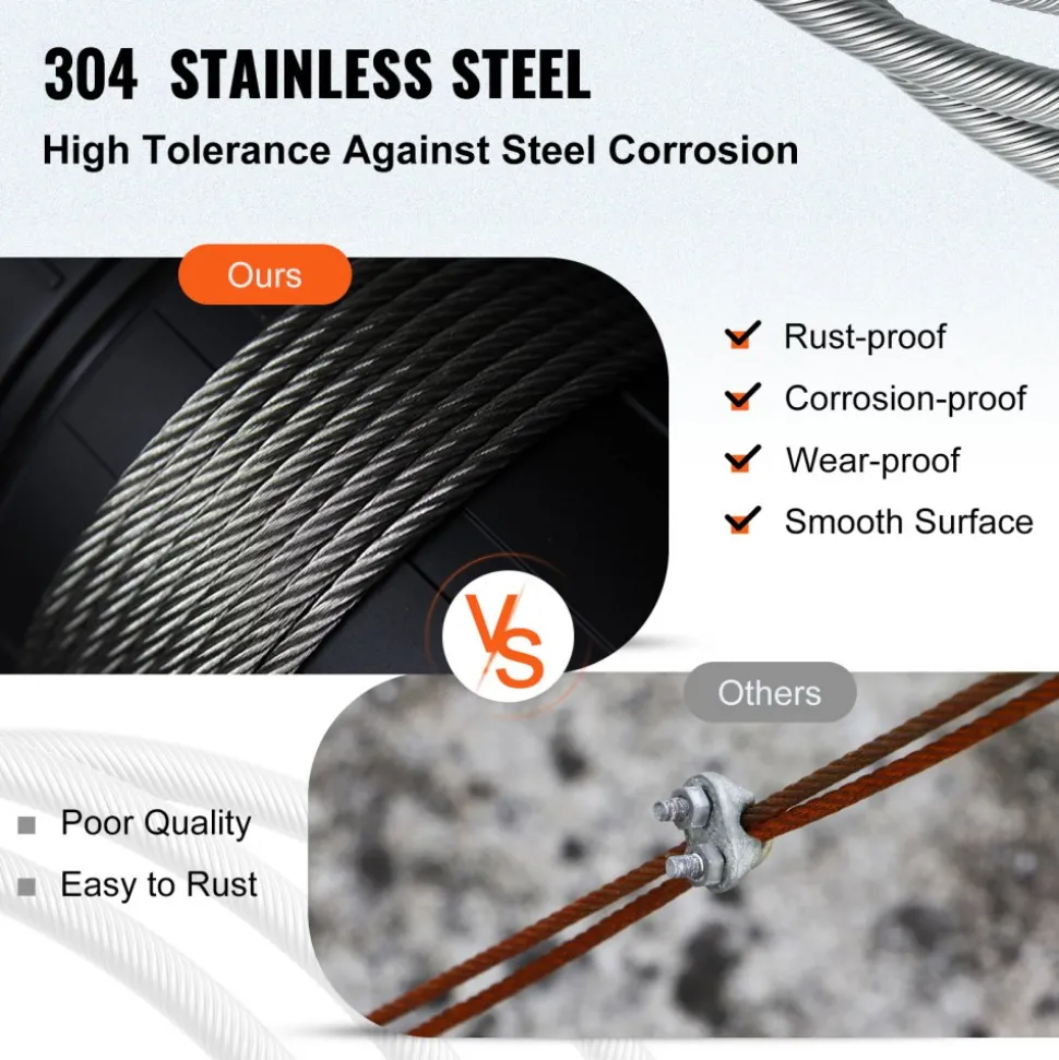 VEVOR 3/16 Inch 7x19 Stainless Steel Aircraft Cable Reel 500FT Stainless Steel Cable T304 Wire Rope Winch Cable Replacement (T304)