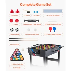 VEVOR 4-in-1 Combo Game Table Set, 48" Air Hockey Table, Multi Combination Table with Air Hockey, Pool Billiard, Foosball, Ping Pong, Pushers & Pucks, Sports Arcade Table for Family Game Room Office