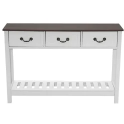 VEVOR 47 in Console Table, Farmhouse Desk Behind the Couch with Drawers and Bottom Storage Shelf, Wooden Rectangle Entrance Narrow Sofa Table for Hallway, Bedroom, Living Room, Foyer, Brown + White