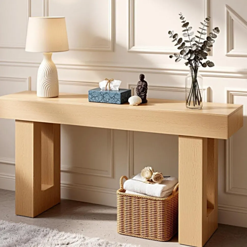 VEVOR 63 in Console Table, Farmhouse Desk Behind the Couch, Wooden Rectangle Entrance Desk, Narrow Long Sofa Table Accent Stand for Hallway, Bedroom, Living Room, Foyer, Easy Assembly, Burlywood