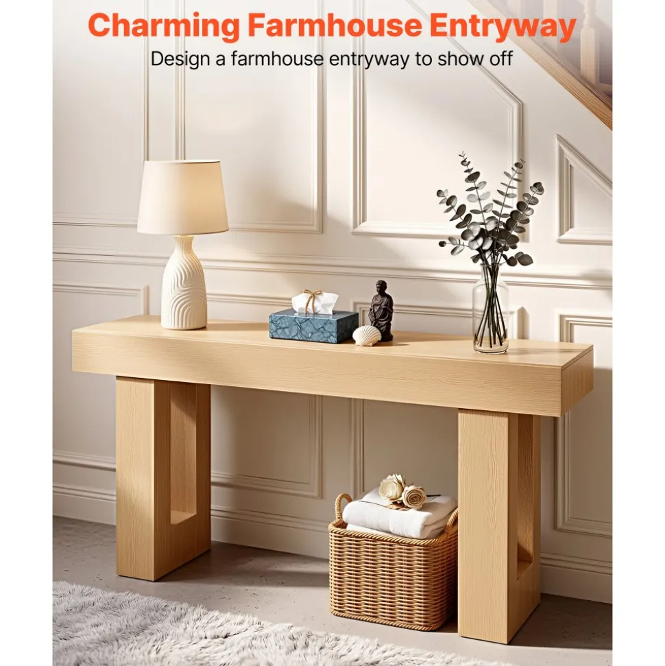 VEVOR 63 in Console Table, Farmhouse Desk Behind the Couch, Wooden Rectangle Entrance Desk, Narrow Long Sofa Table Accent Stand for Hallway, Bedroom, Living Room, Foyer, Easy Assembly, Burlywood