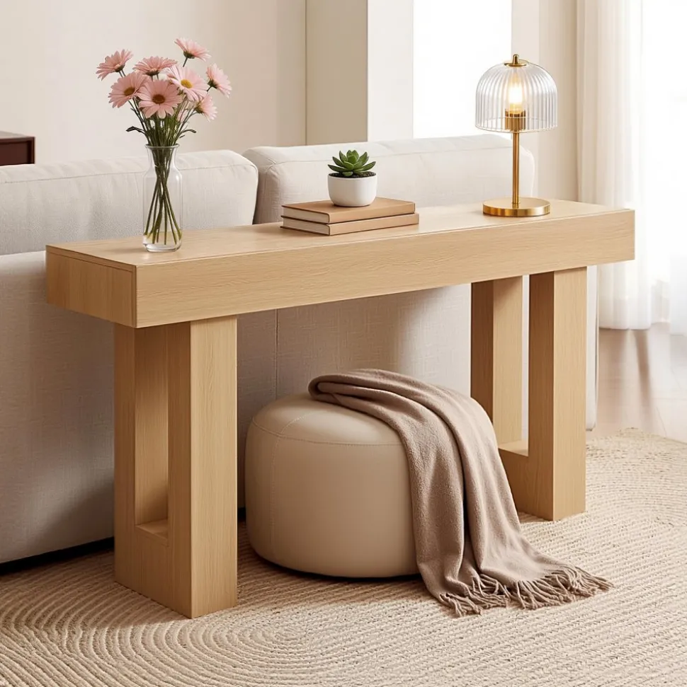 VEVOR 63 in Console Table, Farmhouse Desk Behind the Couch, Wooden Rectangle Entrance Desk, Narrow Long Sofa Table Accent Stand for Hallway, Bedroom, Living Room, Foyer, Easy Assembly, Burlywood